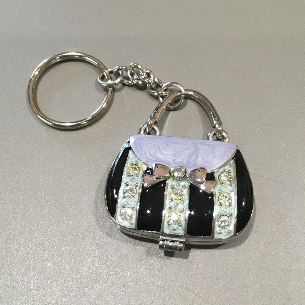 Vintage Purse Key Charm Mirror Photo Locket Keepsake Key Chain Ganz